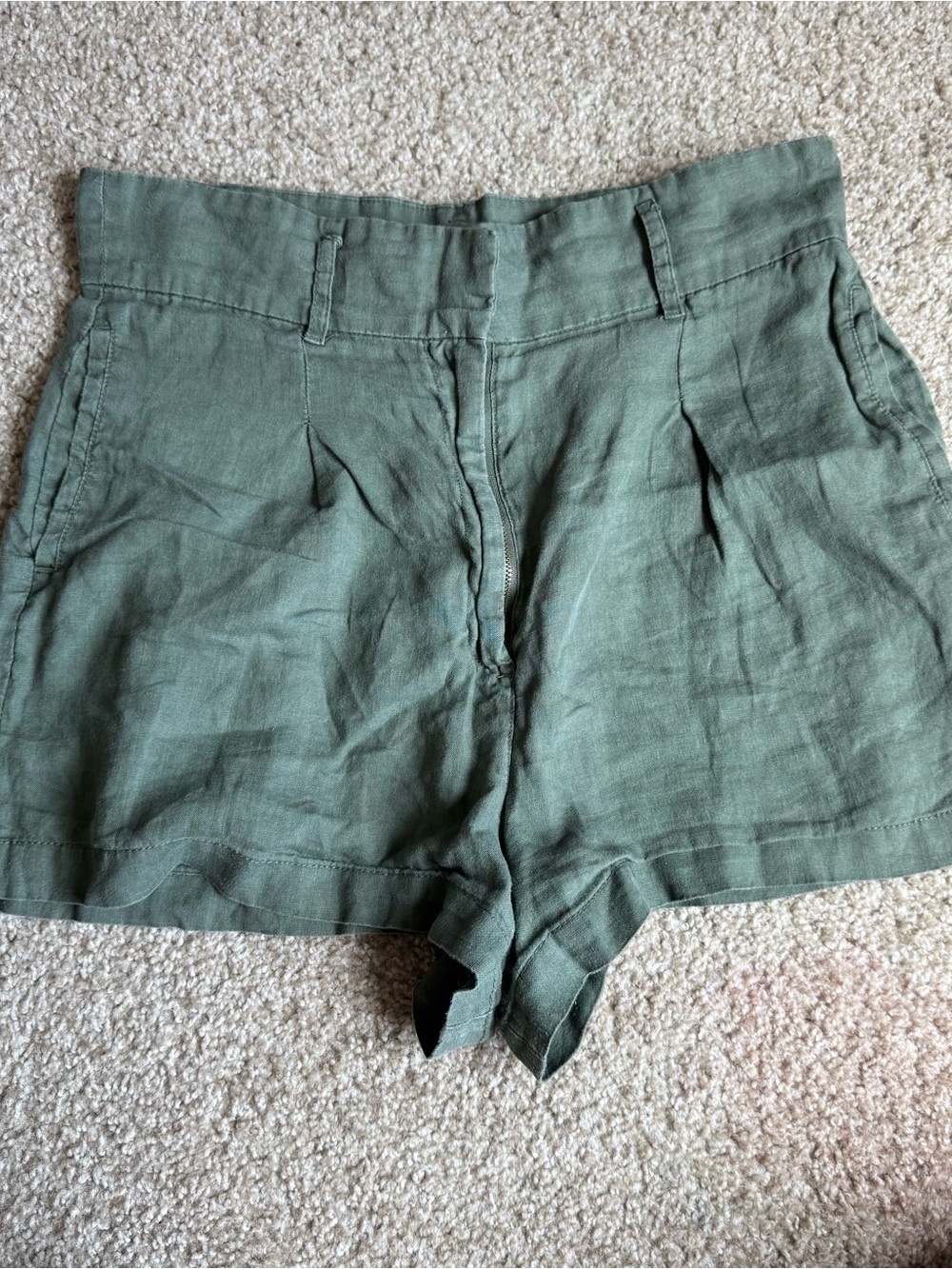 Artisan Ny Olive Green High-Waist Linen-Blend Shorts *